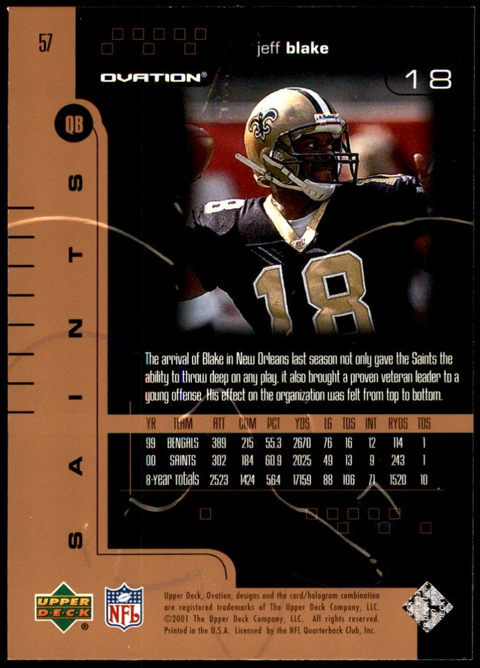 Jeff Blake 2001 Upper Deck Ovation #57 Saints NFL READ FREE SHIP AutographDen - Image 2 of 2