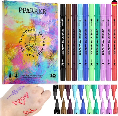 PFARRER Temporäre Tattoo Marker for Skin, 10 colors Tattoo Stifte für die Haut,