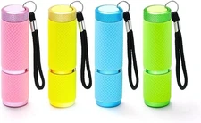 4 Pack Mini Flashlights 9-LED Glow-in-Dark Aluminum Lights w/ Straps