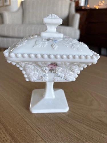 VTG Westmoreland Milk Glass Wedding Box W/Lid Candy Trinket Dish On Pedestal