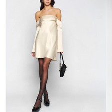 REFORMATION Maves Dress Size Medium In Almond Ivory Bridal Mini Satin NEW