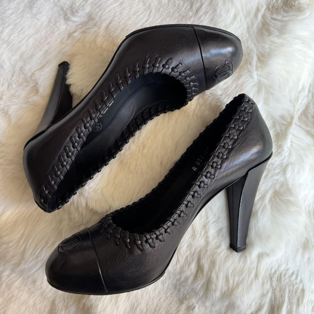 Chanel Pumps Shoes Braided Coco Mark Leather Black Size 36.5 US About6.5 Women thumbnail 18
