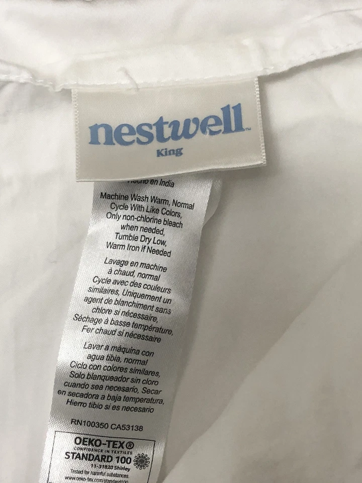 "Sábana plana blanca Nestwell fresca y suave 400 TC algodón satén king 115x101"" usada en excelente estado" Foto 2 de 4