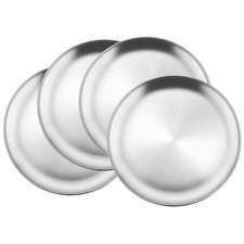 HaWare 4-Piece 18/8 Stainless Steel Plates, Metal 304 Dinner Dishes for Kids Tod