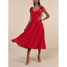 Lulus Sophisticated Charisma A-Line Midi Dress Womens Medium Berry Red Tie-Strap