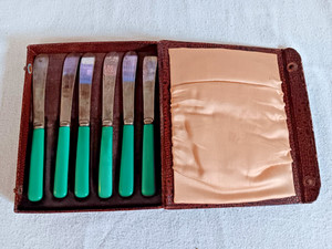 VTG Lot of 6 Jade Green Bakelite ElectroPlated Nickel Silver