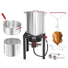30QT Turkey Fryer & 10QT Fish Fryer Combo Kit Aluminum Deep Fryer Pot with Ba...