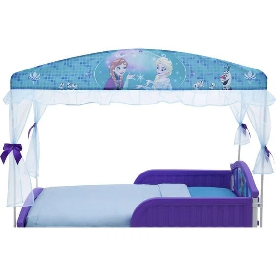 Cama de dossel infantil Frozen princesa Elsa Anna azul roxo quarto de bebê para meninas - Imagem 3 de 4