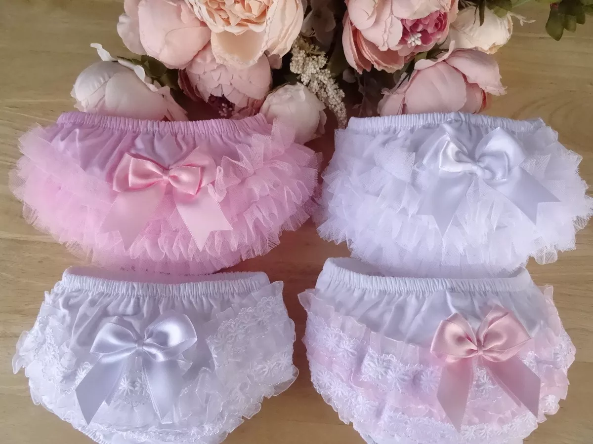 Baby girls pink and white frilly knickers 0-6 months 6-12 months 12-18