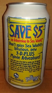 Pepsi 12 oz. Can - Sea World. 3-D Plus Movie Adventure Anheuser-Busch Theme Park