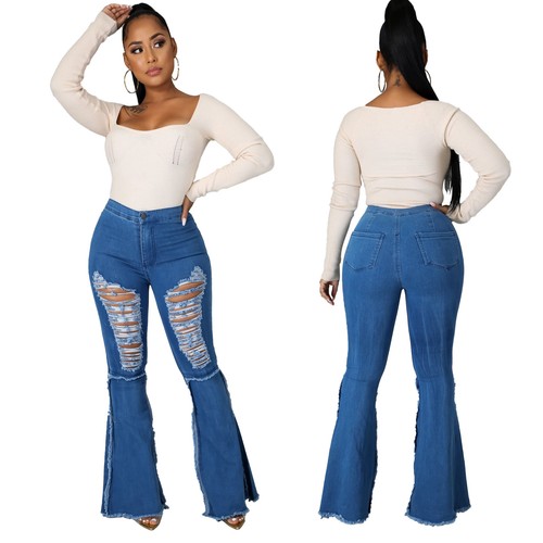 New Women Fashion Ripped Patchwork 