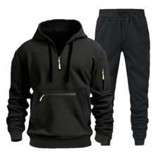 Men's 2 Pcs Casual Tracksuit Zip Pocket Hoodie Pullover Pants Thermal Sports Set