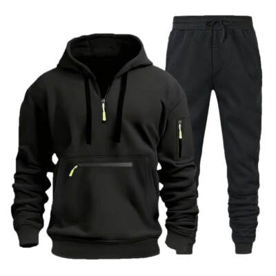 Men's Pcs Casual Tracksuit Zip Pocket Hoodie Pullover Pants Thermal  Sports Set