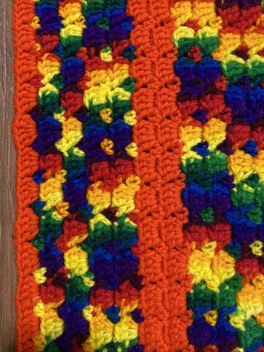 Vintage crocheted throw afgan blanket Multi Color Orange Red Green Homemade? - Picture 4 of 4