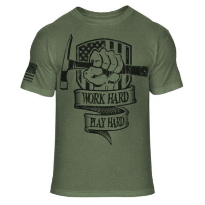 USA Flag Masonry Work Hard Play Hard Stone Brick mason Soft Blend Shirt - A42