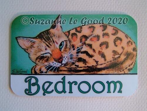 Bengal Cat art painting bedroom door laminated sign original by Suzanne Le Good - Photo 1 sur 2