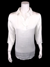 Attitudes by Renee Women's Washed Poly Silk Collared Shirt Top White 2 Size 