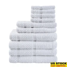 10 Piece Cotton Towel Set Soft Absorbent Quick Dry Bath Hand Washcloths Durable