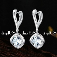 925 Sterling Silver Open Heart Square Crystal 1" Long Dangle Post Earrings E1055