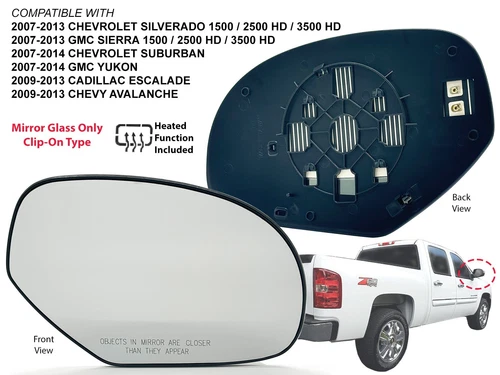Heated Mirror Glass for 2007-2013 SILVERADO SIERRA YUKON SUBURBAN Passenger Side