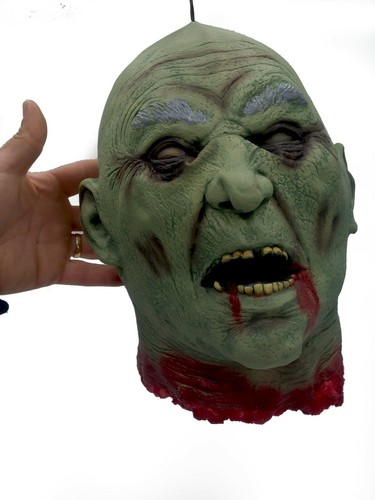 Talla Natural Halloween Utilería Cabeza Walking Dead Cortada CALVA VERDE ZOMBIE - Imagen 7 de 9