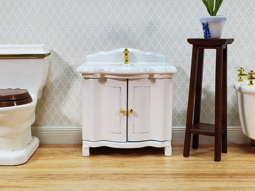 Dollhouse Bathroom Sink Cabinet in White w/ Doors 1:12 Scale Miniature Furniture - Picture 2 of 6