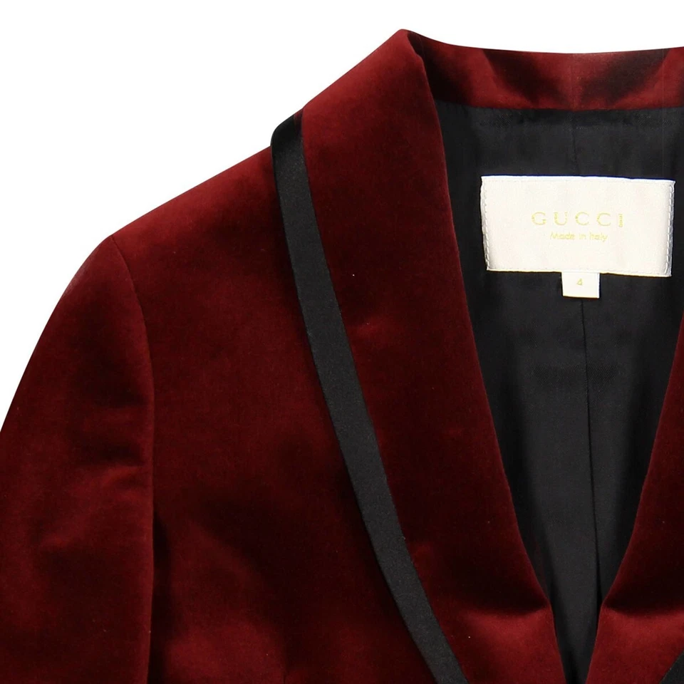 NWT Gucci Boy’s Bordeaux Red/Black Trim Velvet Shawl Collar Blazer Tux size 6Y - Image 3 of 4