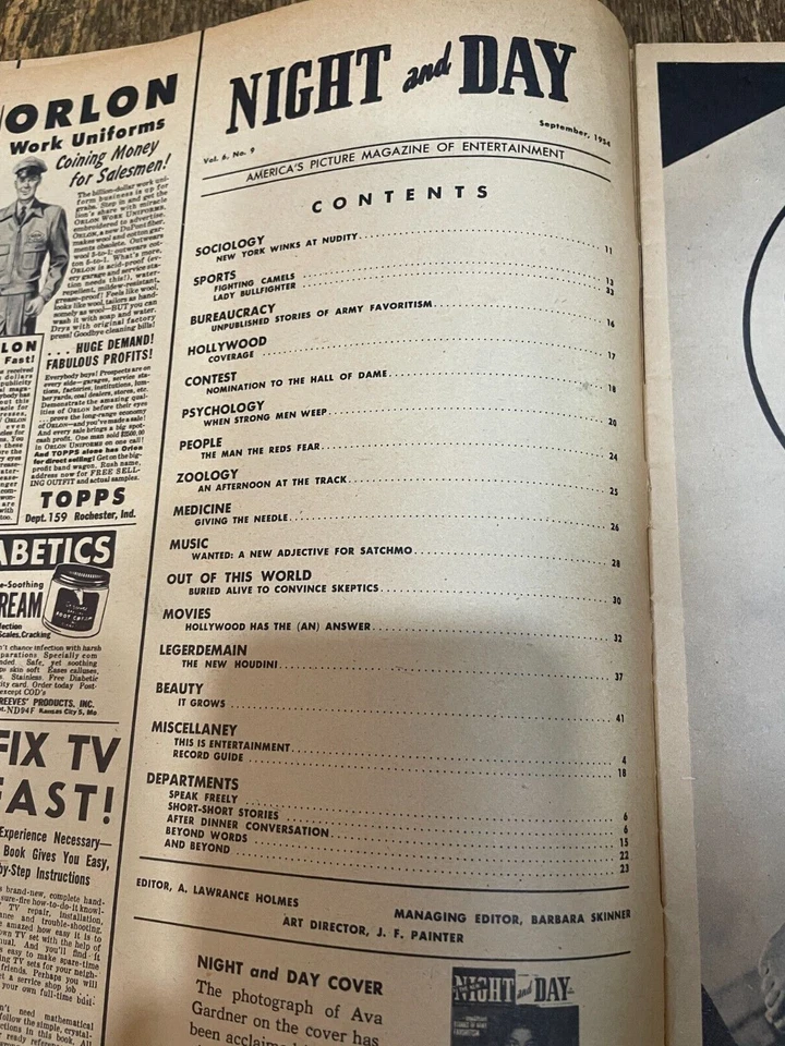 Night and Day Magazine September 1954 Marilyn Monroe Sophia Loren Pinup - Image 3 of 4