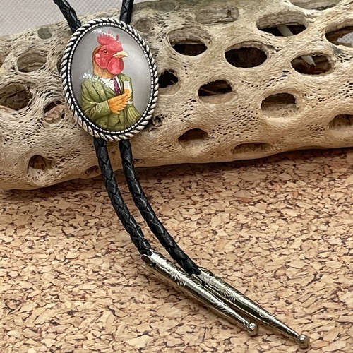 WINE Rooster TUX Western Leather Bolo Tie Lariat Necklace Wedding Gift Groomsmen - Picture 6 of 14