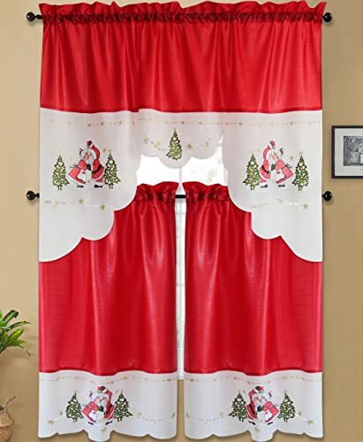 Café Curtains For Kitchen & Bathroom - 3-Piece Set With Valance, Embroidered Lace Trim - View #11