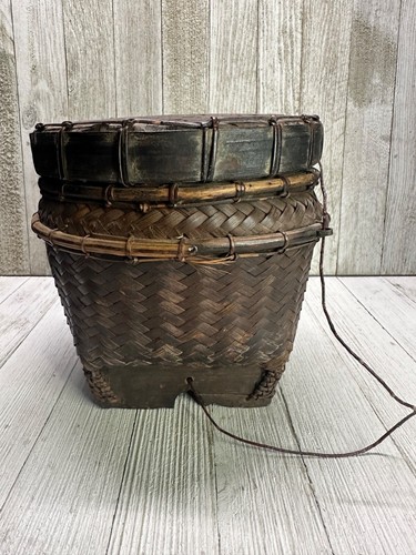 Vintage Philippines Woven Ifugao Rice Basket with Lid Folk Art 7" Tall x 6" Wide - Picture 2 of 10