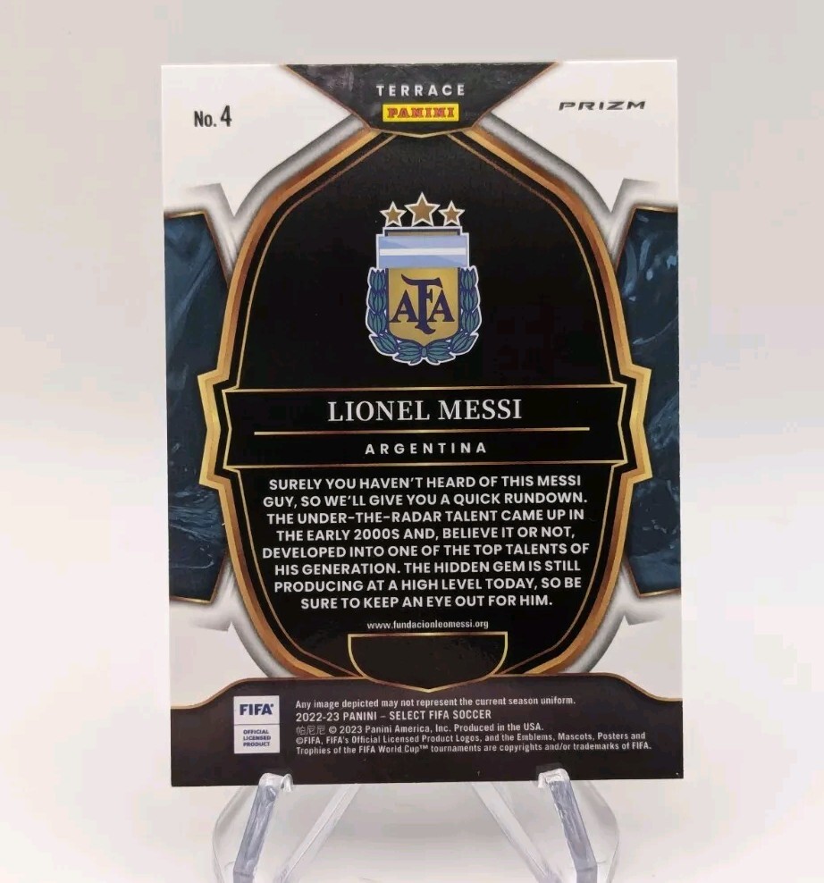 Lionel Messi 2022-23 Panini Select FIFA Terrace Purple Mojo Prizm 