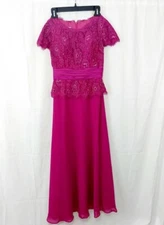 ASPEED Red Purple Chiffon Dress W/Beaded Bust & Ribbon Waist Tie Womens