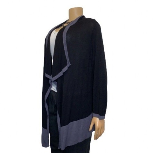 Covington cardigan sweater cascade draped open front Black and gray boarder XL - Picture 3 of 12