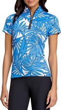 Nuevo con etiquetas Polo de golf Tail para mujer manga corta 1/4 cremallera noche selva palma talla XS 4B186