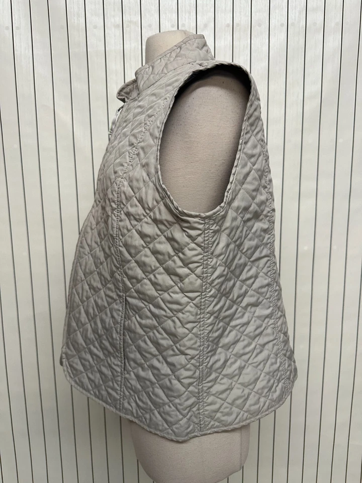 Chaleco acolchado Van Heusen para mujer beige forrado a cuadros sin mangas cremallera completa talla XL Foto 2 de 4