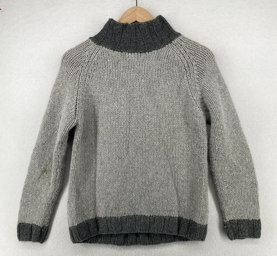 BODEN Sweater S Wool Alpaca Chunky Cable Colorblock Mock Neck Pullover Gray - Image 3 of 4