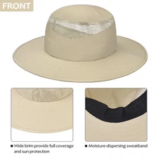Wide Brim Sun Hat Breathable Bucket Cap Summer Fishing UV Protection Men Tan
