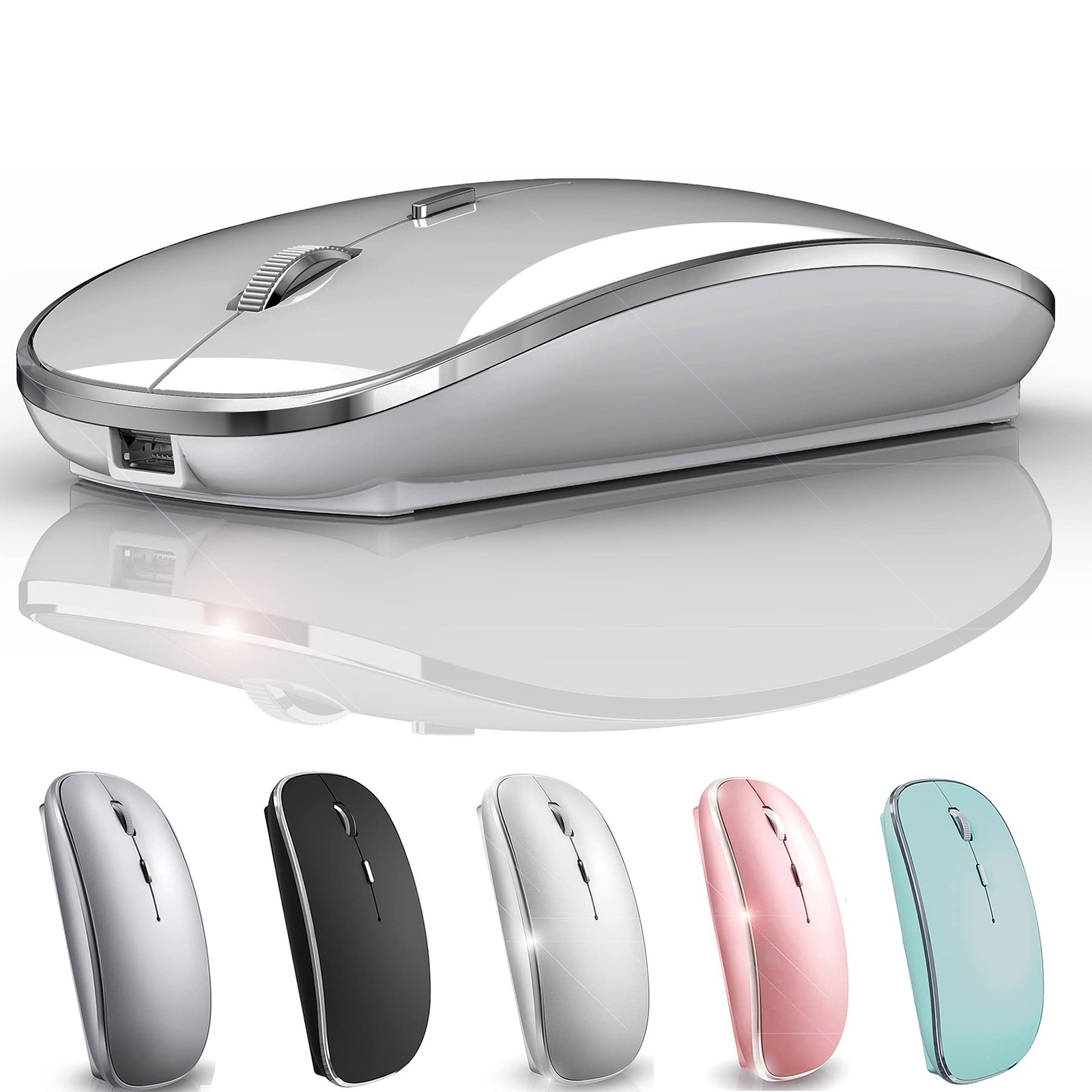 Silver Wireless Mouse for MacBook Chromebook Windows 7/8/10/11  -image