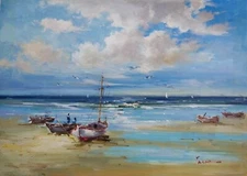 Beach & Boats,Ocean,Original Oil Painting by Jason,   71 x 51 cm