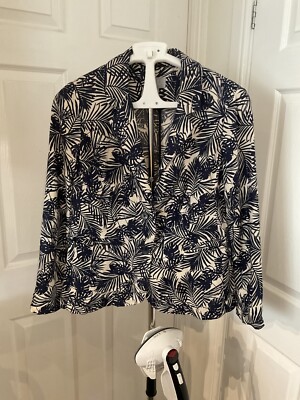 Pure Collection Jacket Blazer UK 12 Blue Cream 100% Linen Palm