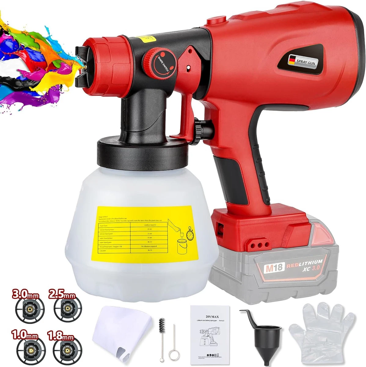 Cordless Paint Sprayer for Milwaukee M18 18V Li-ion Battery 200W Spray  Paint Gun