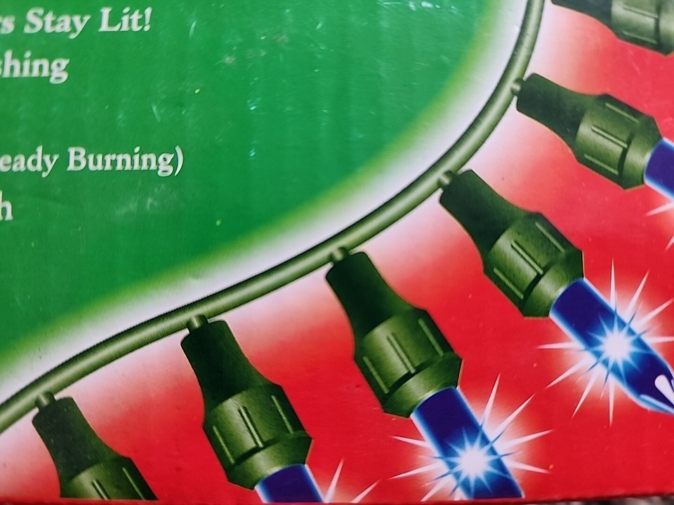 YULE RITE 100 Blue Mini Indoor Outdoor Christmas Tree Lights 25.5ft Old