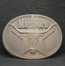 WE01140 VINTAGE 1987  MARLBORO LOHGHORN  CIGARETTES SOLID BRASS BELT BUCKLE