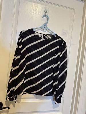 Chaus Black White Patterned Blouse Size 12, EUC