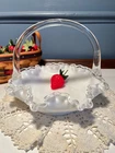 Fenton Silver Crest Bridal Basket Ruffled Edge White Milk Glass 8" Collectible