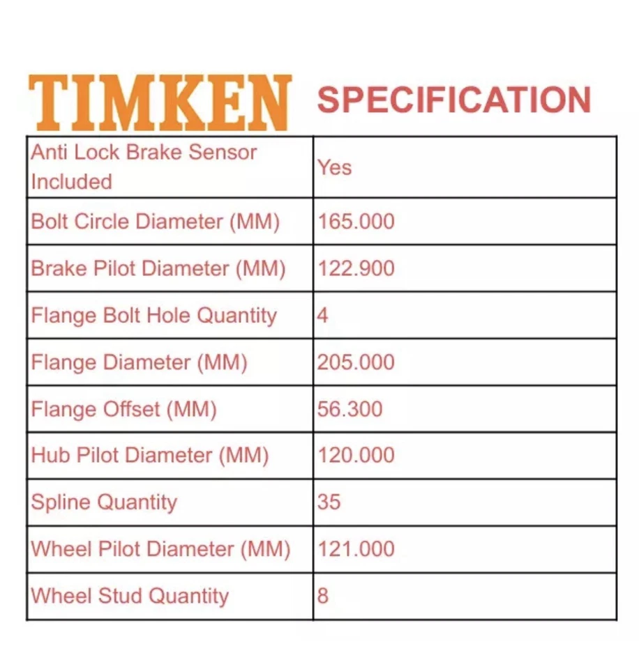 Buje de cojinete de rueda delantera Timken 4x4 Ram 2014-2018 2500 2013-2018 3500 8 tacos GB3 Foto 3 de 4