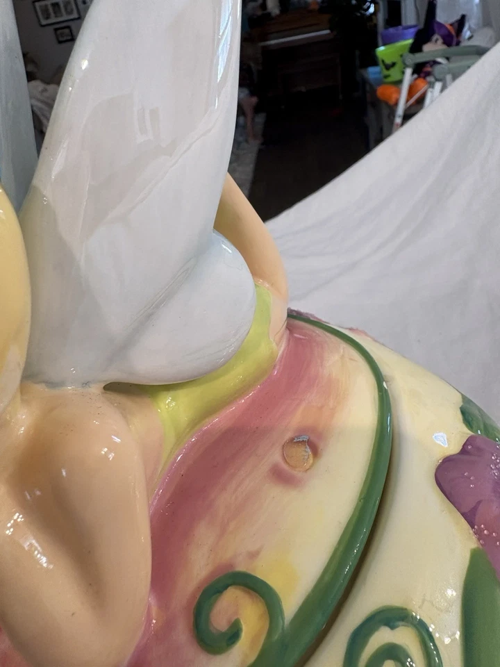 Jarro de biscoito de cerâmica Sininho amarelo cogumelo joias flores fada Disney  - Imagem 4 de 4