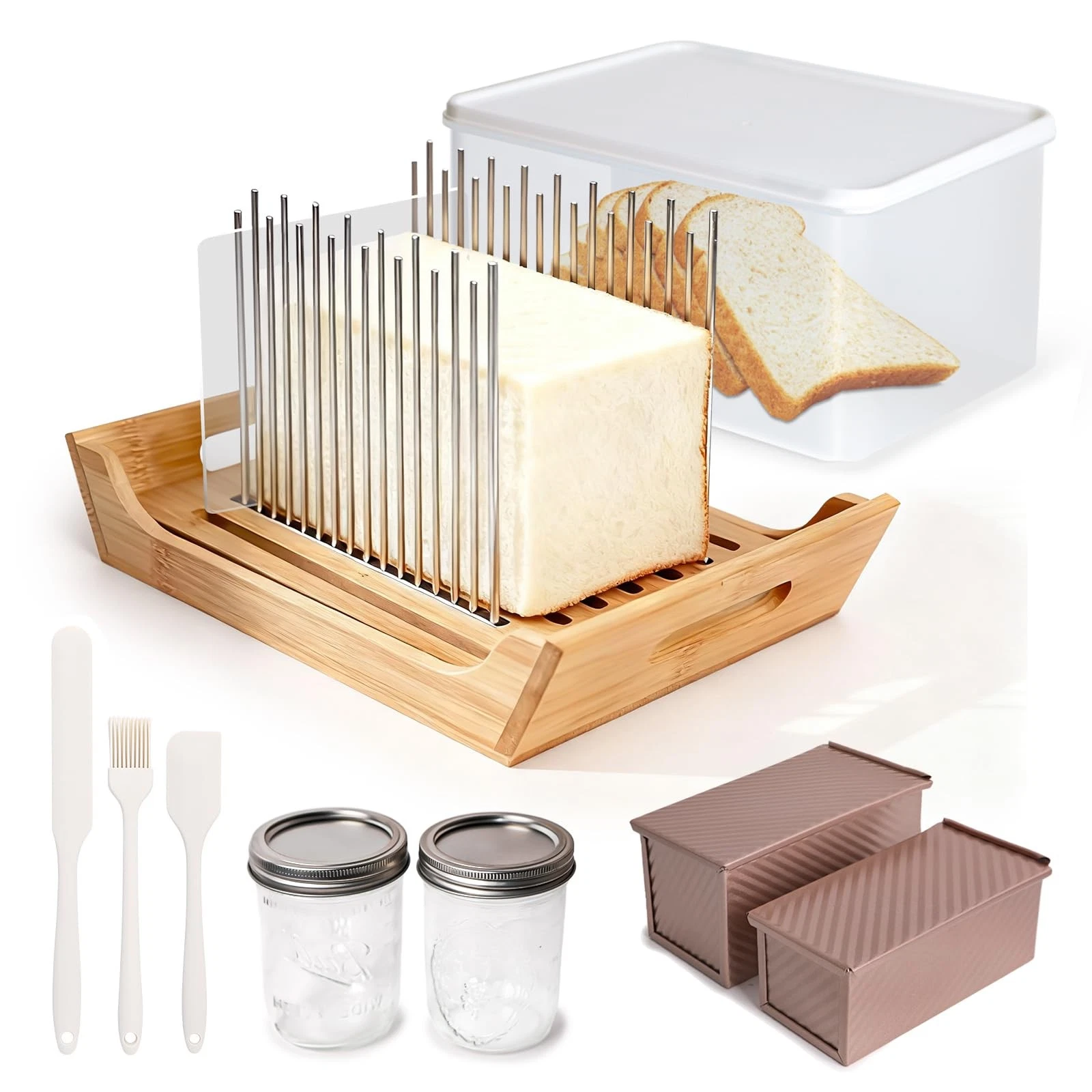 6 In 1 Homemade Bread Slicer With Bread Box For Homemade Bread，Adjustable 304...