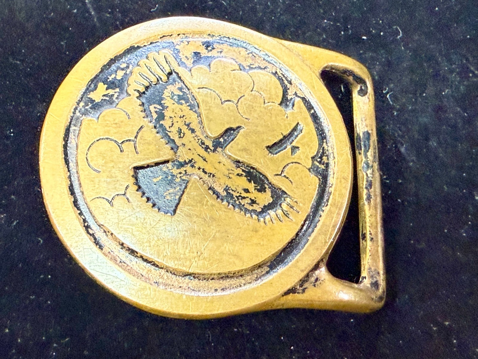 Valleau Studio Tech Ether Flying Eagle's Solid Brass 70's Round Belt Buckle 